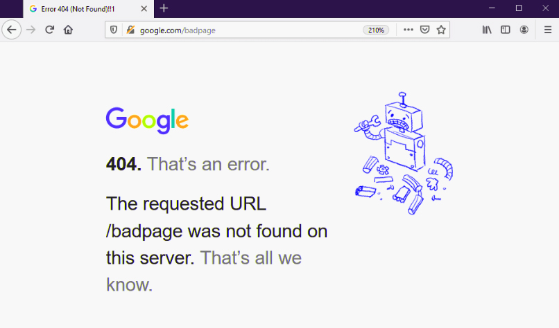 google 404 error