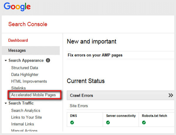 amp trong google console