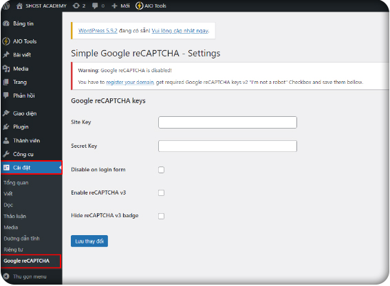 Tích hợp mã CAPTCHA cho website WordPress