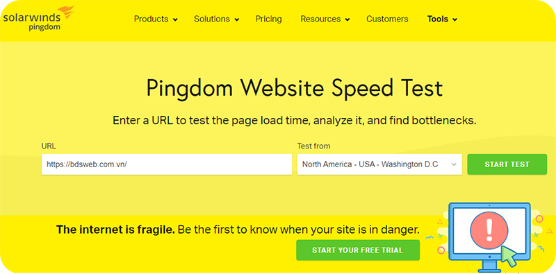 Đo tốc độ website bằng pingdom
