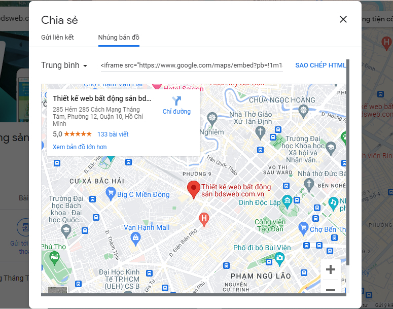 Bước 2 nhúng google map vào website