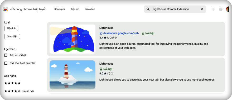 Chạy kiểm thử Lighthouse bằng Chrome Extension