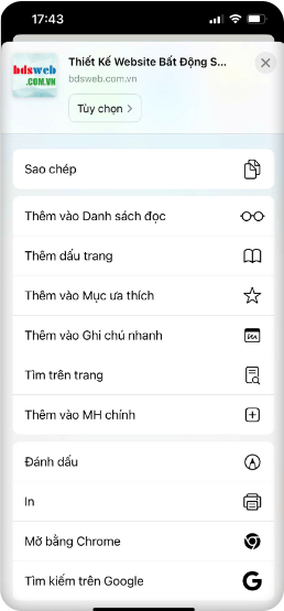 Cách lưu trang web trên IOS