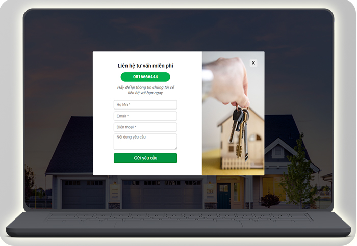 Popup tạo lead bất động sản