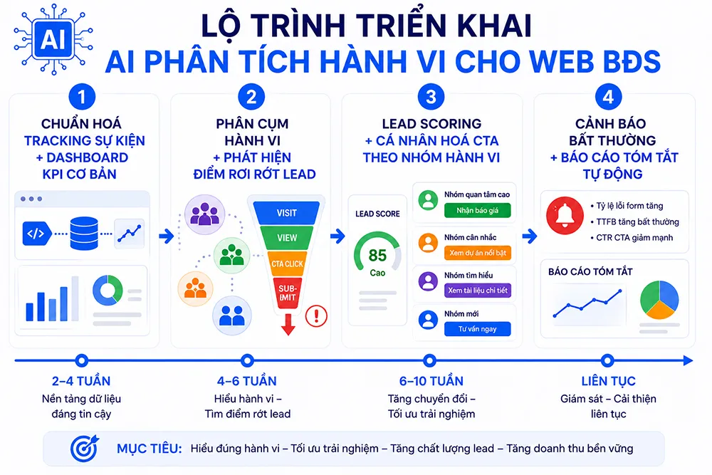 Lộ trình triển khai AI phân tích hành vi cho web BĐS