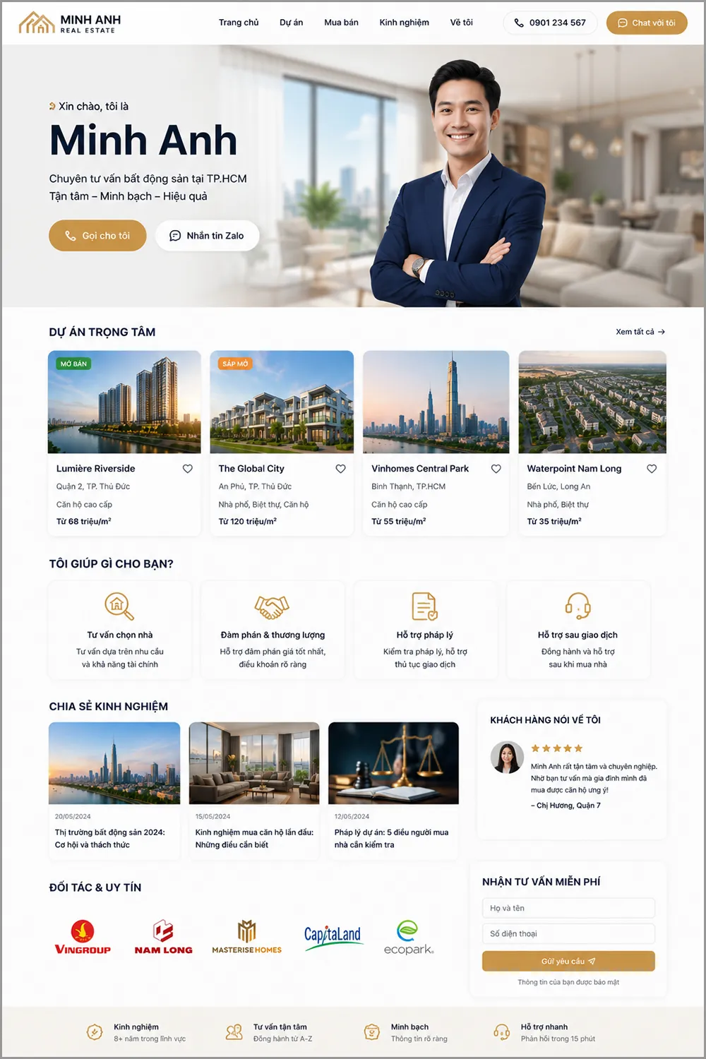 Mẫu trang chủ website bất động sản dành cho cá nhân môi giới bđs