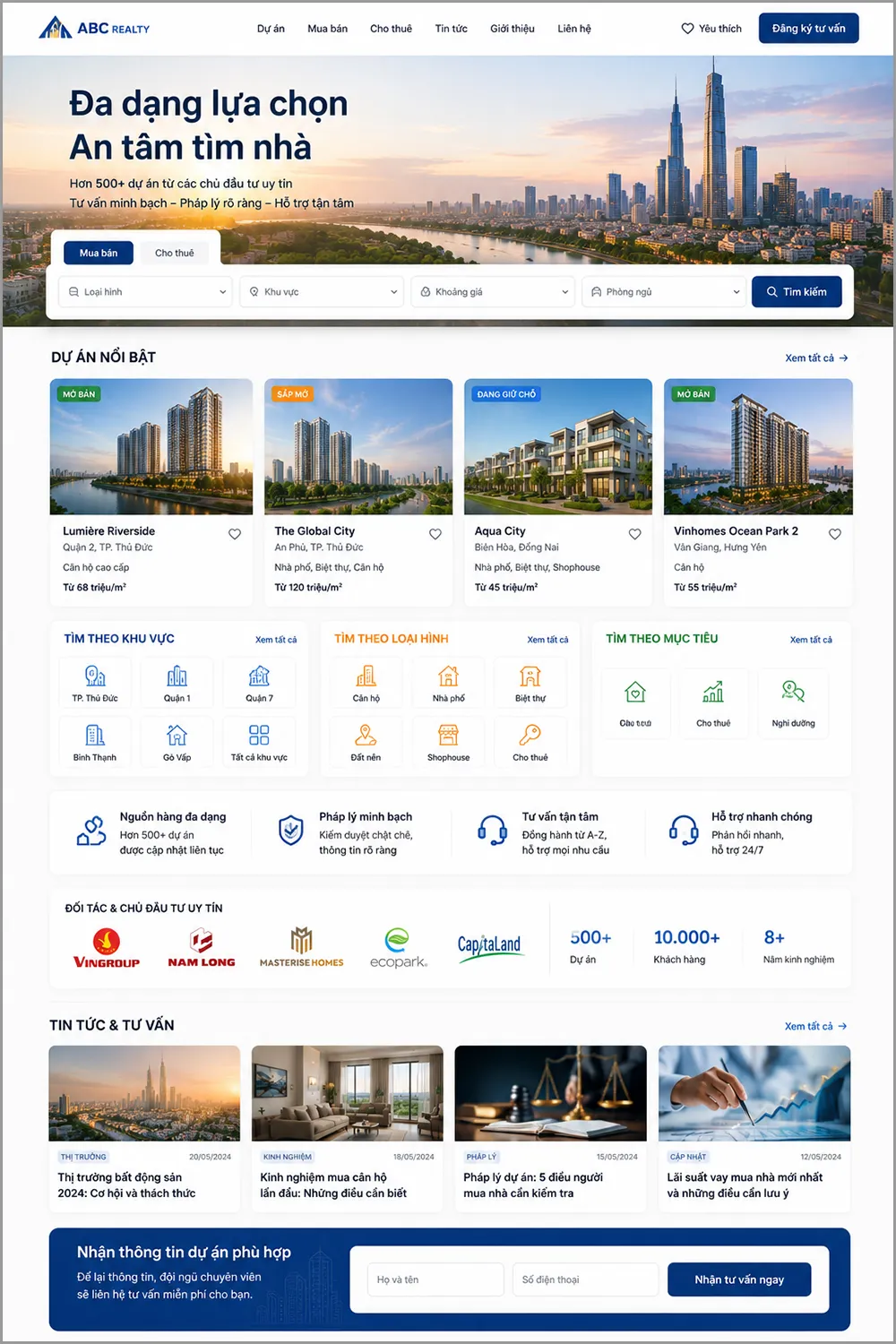 Mẫu trang chủ website bất động sản dành cho sàn giao dịch