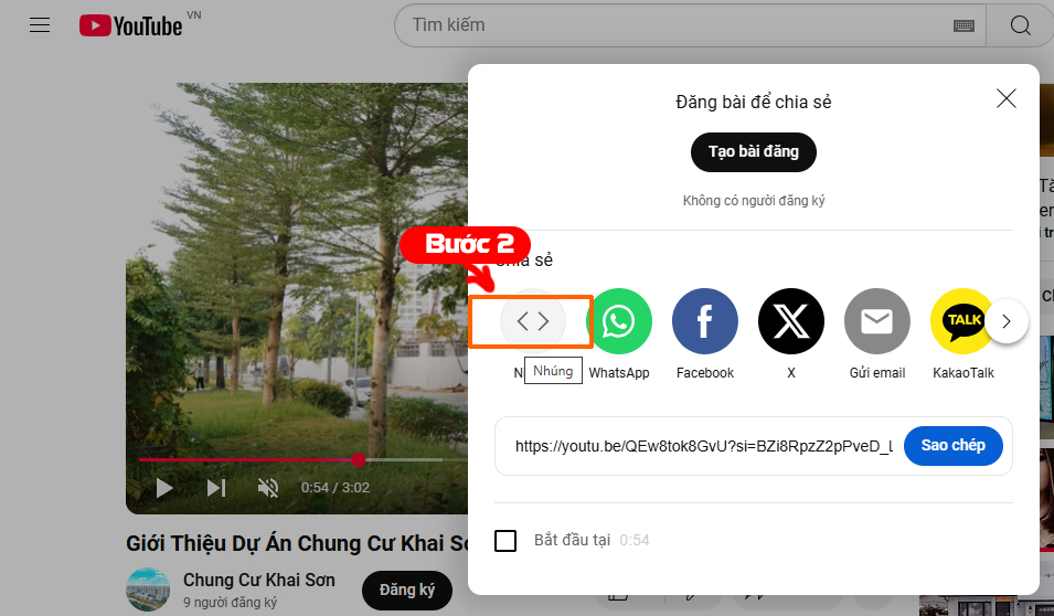 Bước 2 nhúng youtube vào web