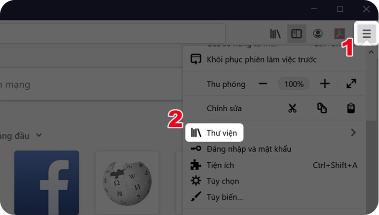 Bước 1 xóa cache trên firefox