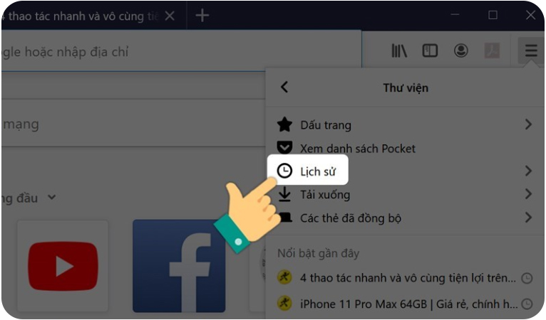 Bước 2 xóa cache trên firefox